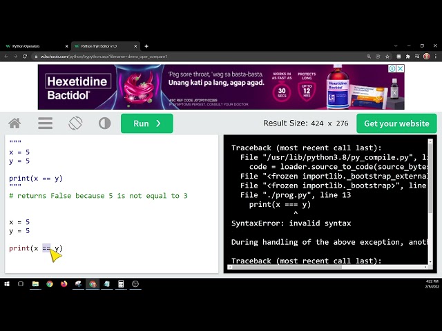 W3schools Python - Comparison Operators - Code along