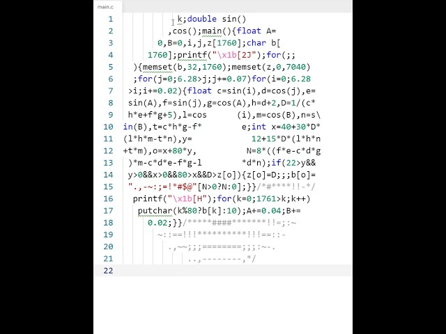 Satisfying ascii animation with C 😉 - The doughnut shaped code that generates a spinning 🍩