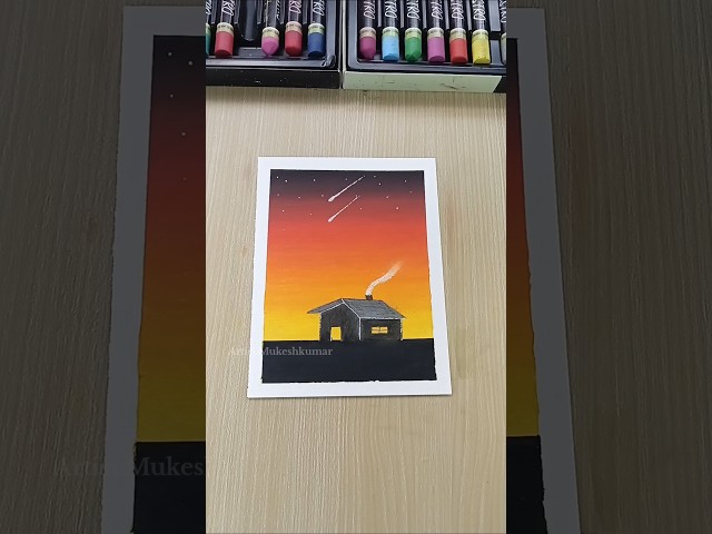 ✨ Easy Sunset House Scenery Drawing with Oil Pastels | Step by Step Tutorial #drawing #shorts #art