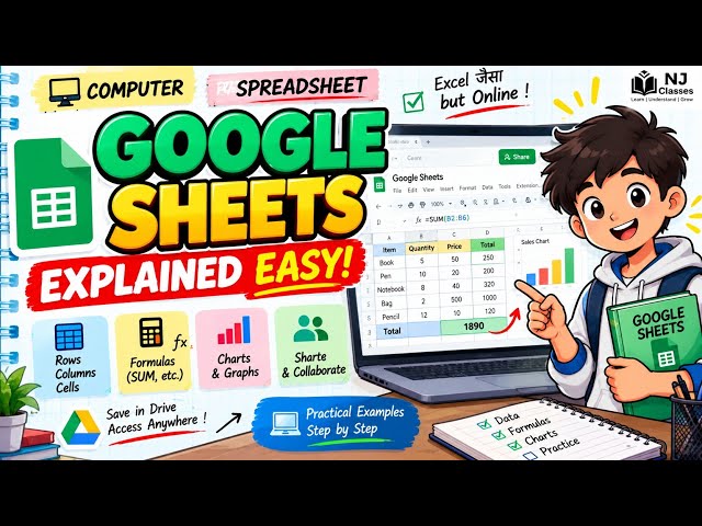 Google Sheets Explained | Spreadsheet Basics, Formulas & Charts | Computer | NJ Classes