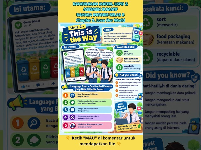 Rangkuman Materi, LKPD & Asesmen Sumatif Kelas 8 Bahasa Inggris 3. Love Our World