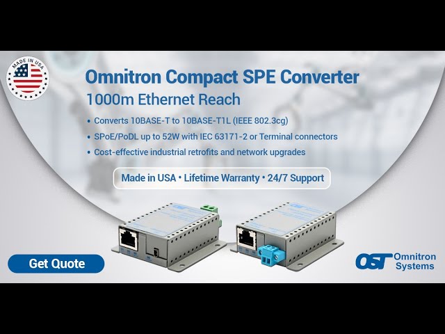 Omnitron Systems Single Pair Ethernet Products — Power + Data up to 1 km