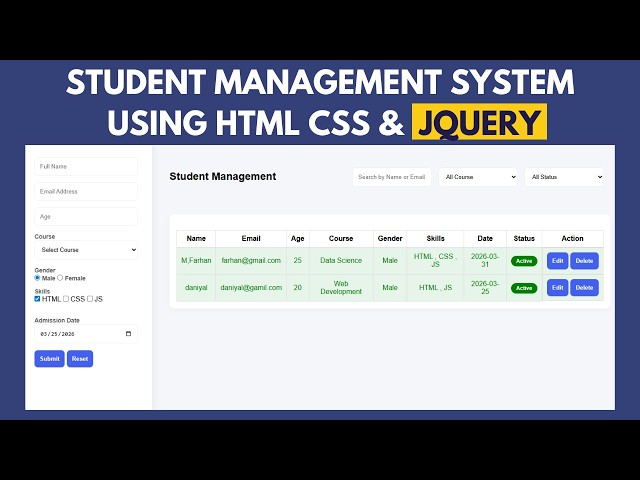 Student Management System Using HTML CSS & JQuery | Add, Edit & Filter Records | JQuery Project