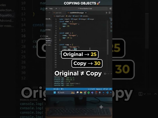 JavaScript Objects: Shallow Copy with Spread Operator 🚀 | #JavaScript #Coding