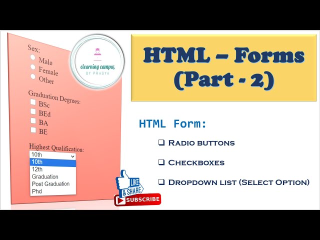 HTML Forms:  Radio Button,  Checkbox,  Dropdown List