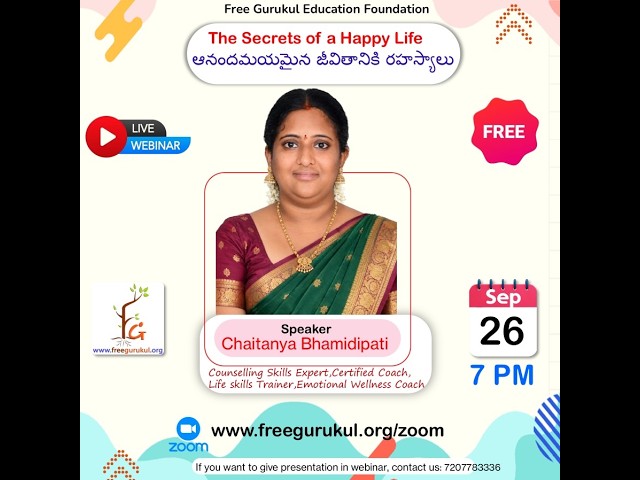Webinar -The Secrets of a Happy Life ఆనందమయమైన జీవితానికి రహస్యాలు--------------------------