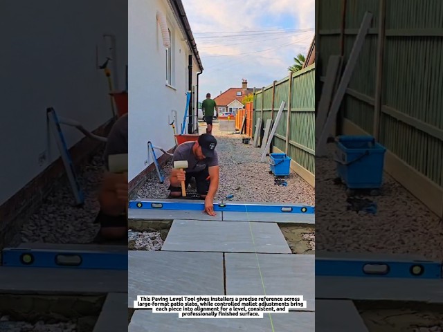 Large Format Paving Level Tool Aligns Patio Slabs With Precision Using a Long Spirit Level