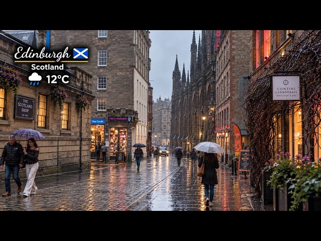 Autumn’s First HEAVY Rain in Edinburgh, Scotland ⛈️🏰 | 12°C Royal Mile Walk | Pouring Rain ASMR 4K.
