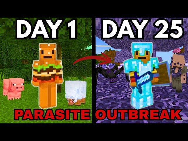 I Survived 25 DAYS In A PARASITE OUTBREAK In HARDCORE Bedrock Minecraft!