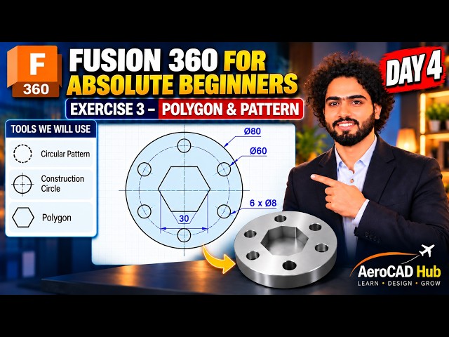 Day 4  Learn Fusion 360 for Absolute Beginners — Polygon, Circular pattern
