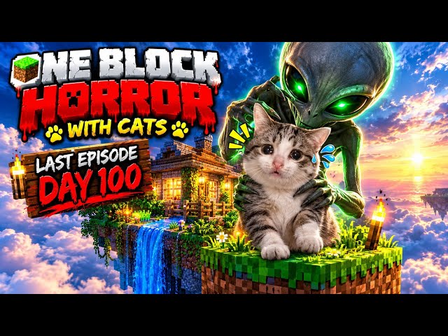 The Alien Came for My Cat… | Minecraft One Block horror 100 Days 🐱