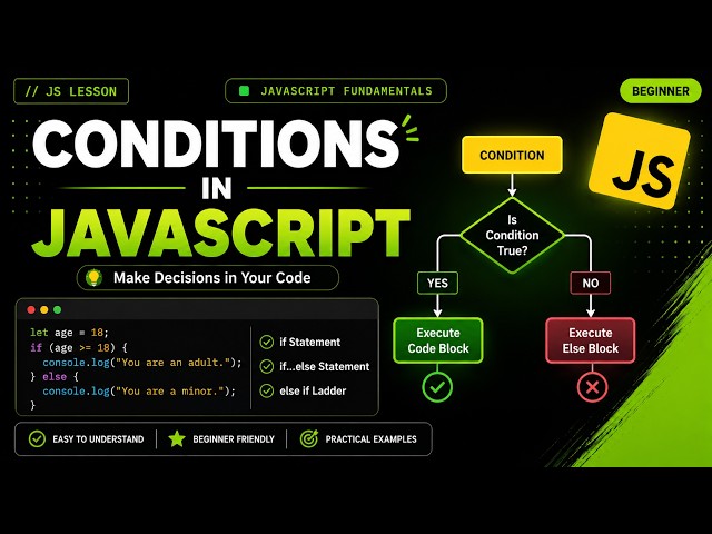 Conditions in JavaScript Explained 🔥 | if, else, else if & Switch Statement | Beginner Tutorial