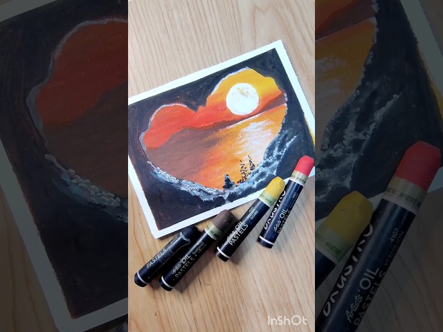beautiful sunset scenery✨🌈 with oil pastel colour very easy #art #drawing #shorts