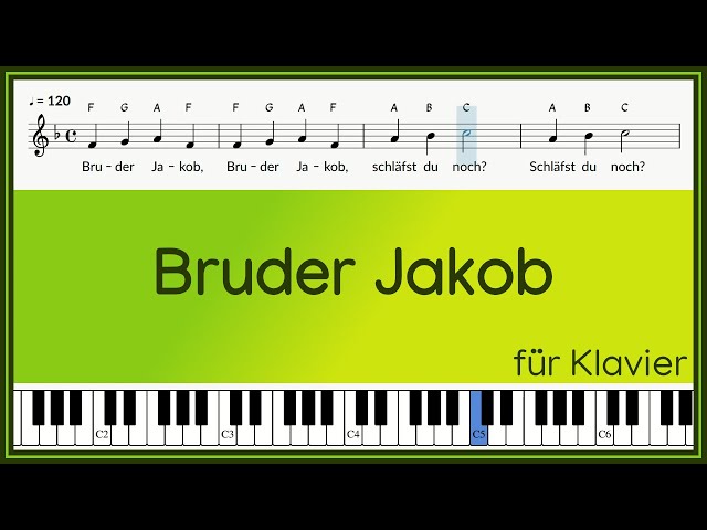 Bruder Jakob | deutscher Text | Noten mit Buchstaben | Kinderlied auf Klavier