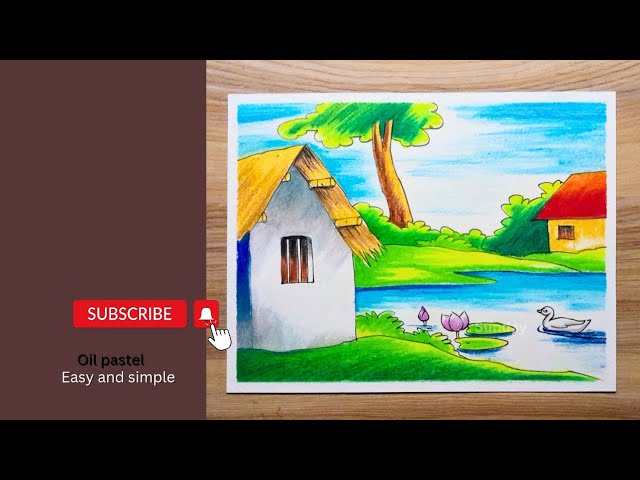 oil pastel drawing/oil pastel drawing for beginners/village scenery drawing with oil pastel