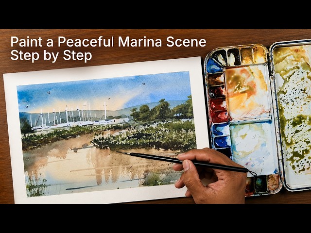 Watercolor Landscape Tutorial | Paint a Peaceful Marina Scene Step by Step