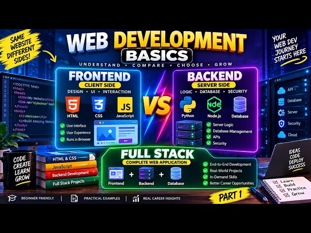 🚀 Web Development Basics Part 1 | Frontend vs Backend vs Full Stack Explained 💻🔥
