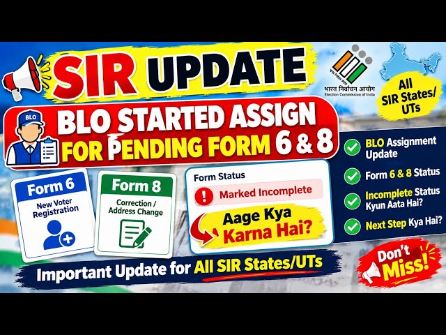 SIR UPDATE | BLO Assign Started for Pending Form 6 & 8 | “Marked Incomplete” Status Ka Kya Karein?