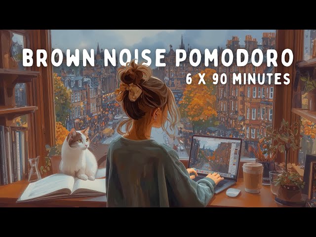 10 Hour Pomodoro | 90/10 Intervals | with Brown Noise for ADHD Focus 🍂📚