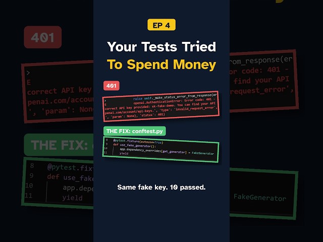 Your Tests Just Tried to Spend Your Money 💸 #pytest #python #openai #aitesting #shorts #ai #coding