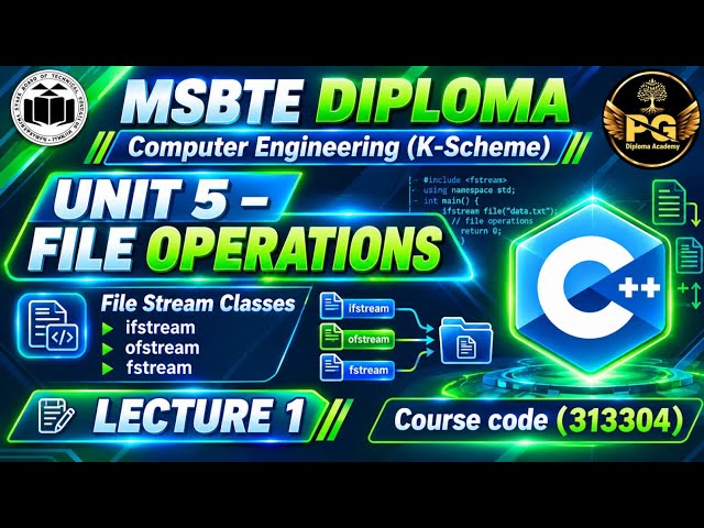 Lecture 1 | File Stream Classes in C++ | ifstream, ofstream & fstream | OOP Unit 5 | MSBTE