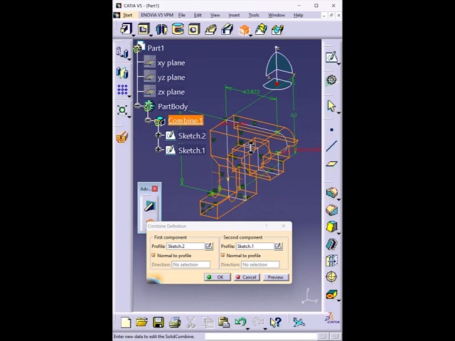 Solid Combine in CATIA V5 | Merge Two Sketches into One Solid #shorts  #catiav5