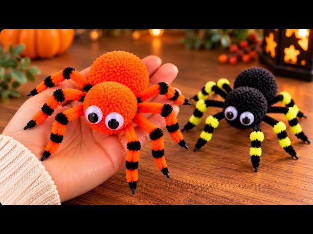 EASY DIY Halloween Spiders 🕷️ Yarn & Pipe Cleaner Halloween Craft