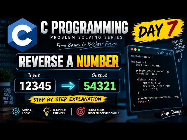 Day 7 | C Programming Problem Solving 🔥 | Reverse a Number | Beginner to Pro