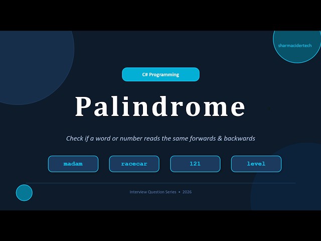 Palindrome Program in C# | C# Interview Question & Answer | SharmaCoderTech #shorts