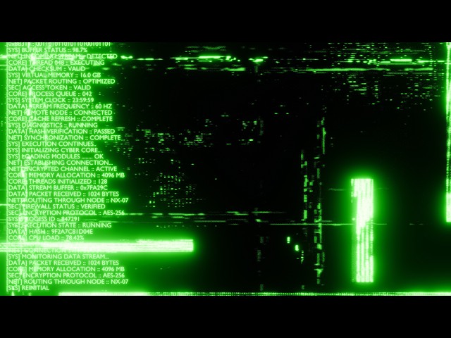 1 Hour Neon Green Hacker Terminal Code Glitch Screen Loop 4K No Audio | Cyber VJ Visual Background
