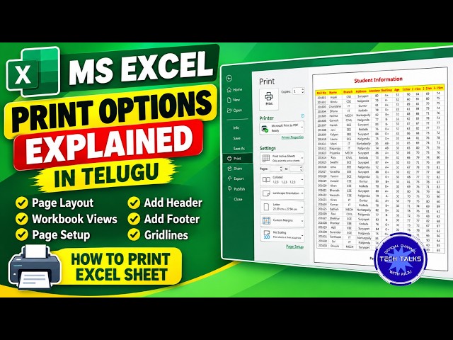 MS Excel Print Options Explained | How to Print an Excel Sheet | Tech Talks With Raju
