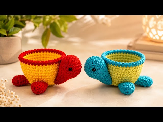 Crochet Turtle Storage Basket Tutorial 🐢 | How to Make a Cute Turtle Crochet Basket |