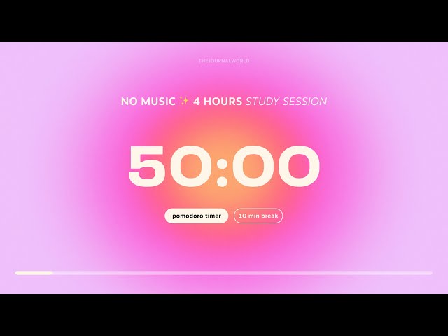4-hour Pomodoro Timer for Studying | 🩷 Study Session with 10 min breaks | Aesthetic Focus Countdown