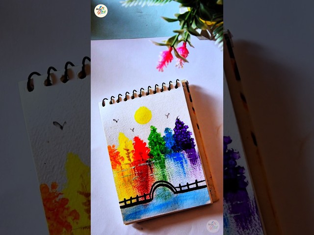 Beautiful Rainbow Landscape Watercolor Painting 🌈🎨 | Easy Nature Art for Beginners#shorts