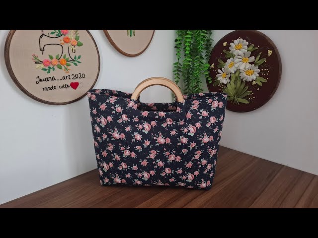 Diy simple tote bag:Diy stylish totebag  with wooden handle making at home