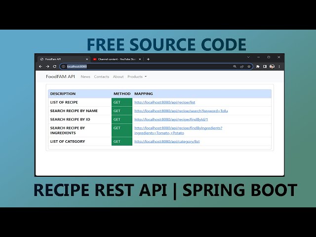 FoodFam Recipe Rest API | Free source code | Spring Boot