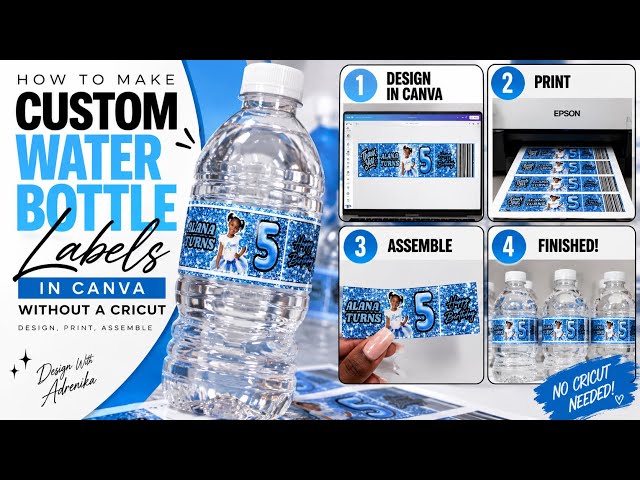 How to Make Custom Water Bottle Labels in Canva WITHOUT a Cricut | Design, Print & Assemble
