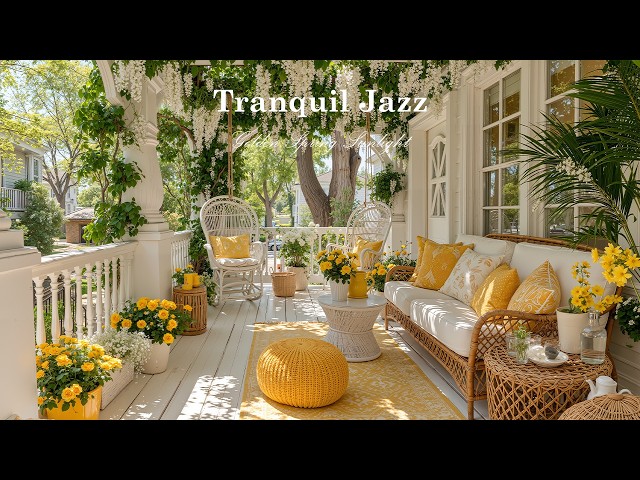 Tranquil Jazz With Golden Spring Sunlight Ambience | Up Mood & Deep Healing At Cozy Nature Balcon...