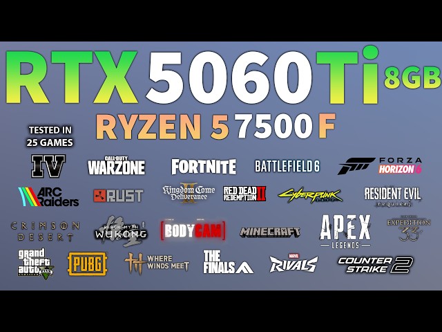 RTX 5060 Ti 8GB + Ryzen 5 7500F : 25 Games Tested - RTX 5060 Ti 8GB Gaming Test