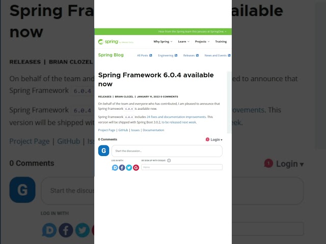 Spring Boot tutorial - Spring Framework 6.0.4 is available now.
