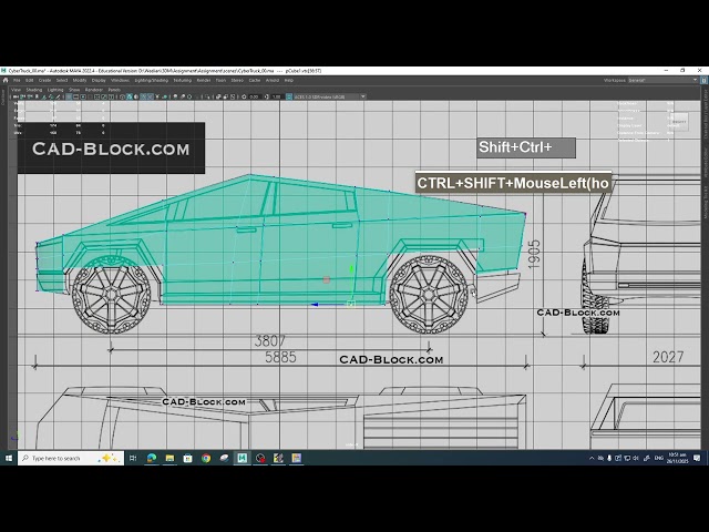 Maya Tesla CyberTruck Blocking modeling demo No audio