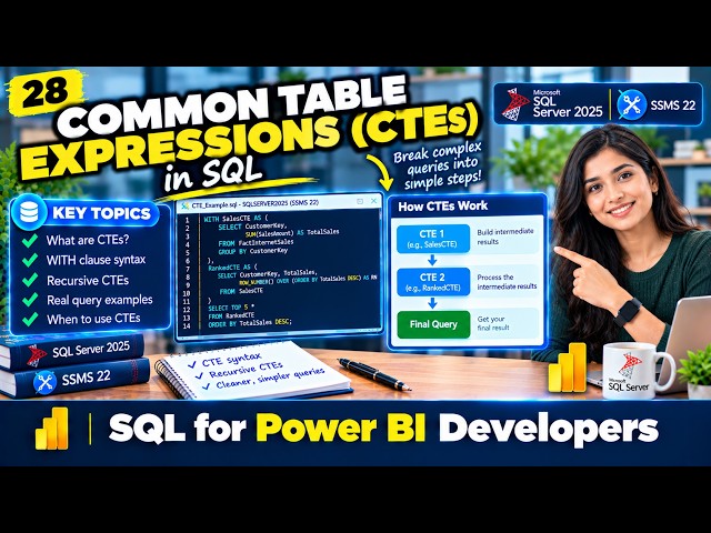🧱 Common Table Expressions (CTEs) in SQL ✨ #ssms  #sqlserver #powerbi #sqlforpowerbi  Video 28/30