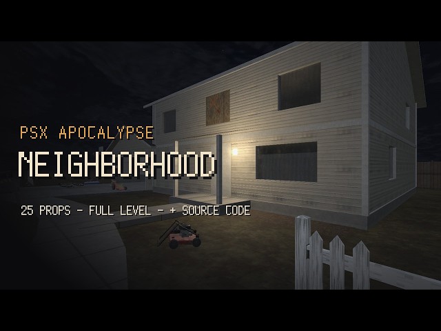 PSX Apocalypse Neighborhood | 3D asset pack: 25 ruined 90s props, full level + source code