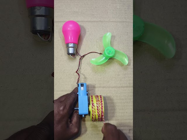 Powering LED Light & DC Motor Fan Using a Gear Motor #dcmotor #tech #dynamo #shorts