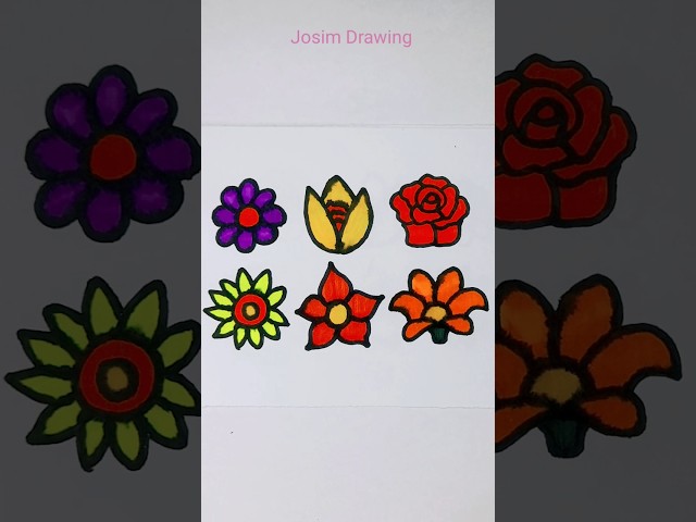6 Flowers 🌺 Drawing & Coloring #art #painting #drawing