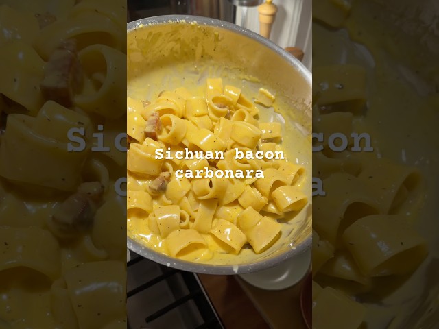 sichuan bacon made by @daywithmei on her rootop! 🥓 Made into a simple carbonara