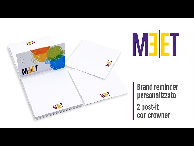 Meet post-it doppio con crowner, in carta FSC oppure carta riciclata - Produzione Proramillenote