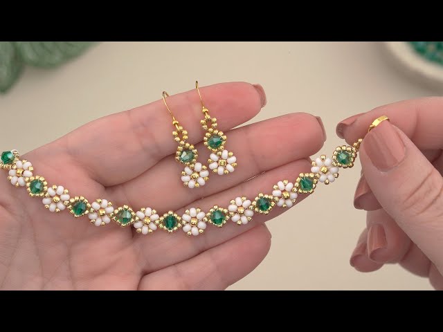 DIY Daisy Flower Bracelet & Earrings Beading Tutorial: How to Make Bracelet with Thread & Seed Beads