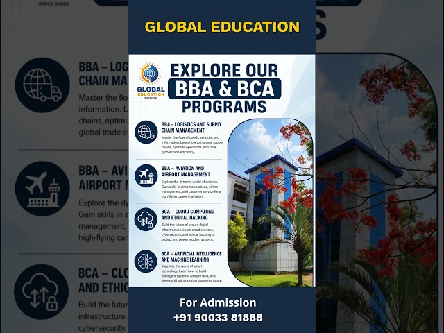 BBA BCA Programmes Admisison Open | GLOBAL EDUCATION TAMIL| 90033 81888 #bba #bca #course #after12th
