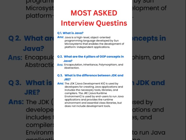 Java Most ask Interview Questions with Answers #java #interview #interviewquestions #important #